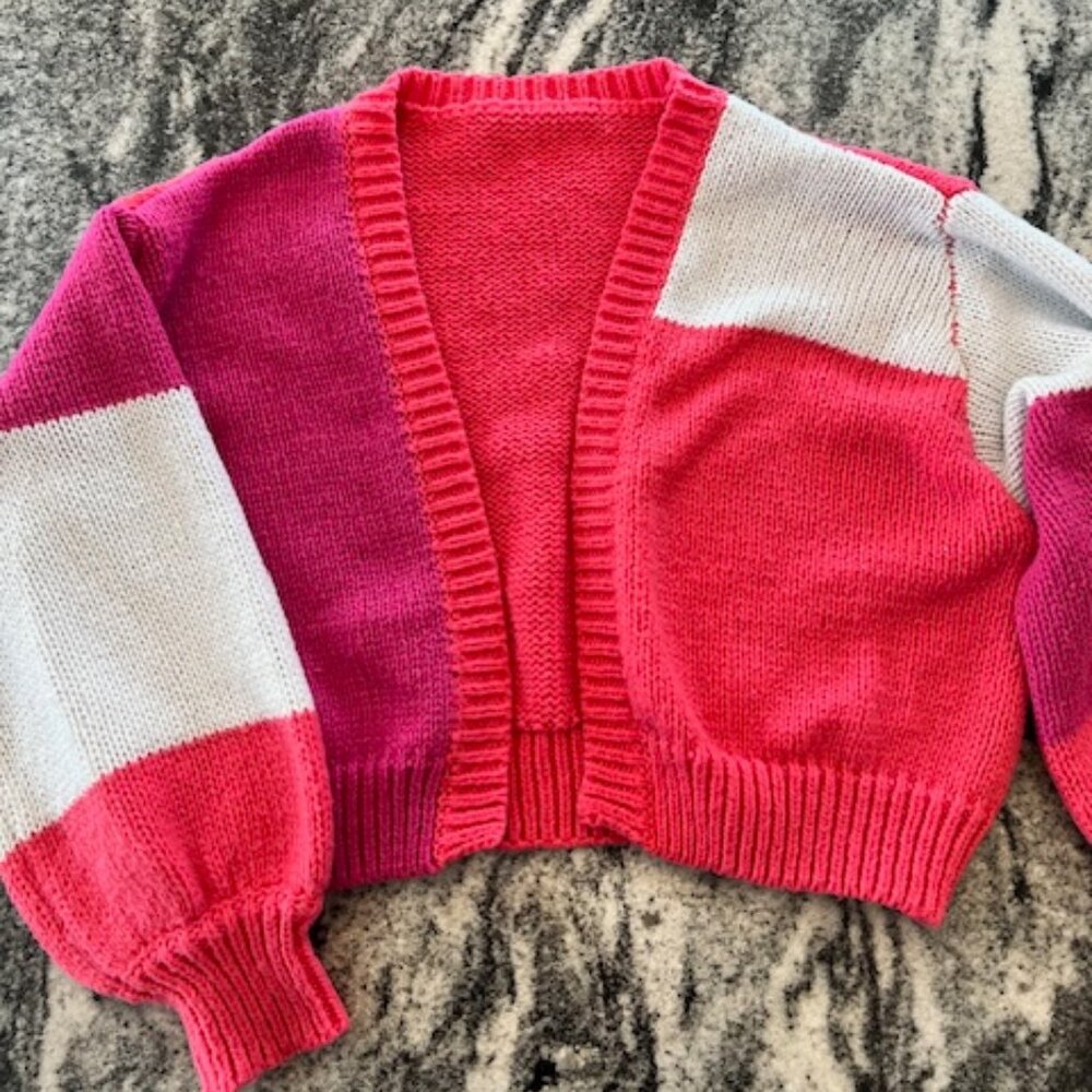 SHEIN cropped multi-color block knit cardigan chunky knit texture